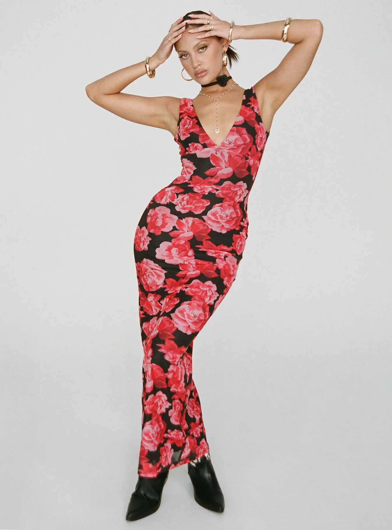 Comfortable event wear Lauers Maxi Dress Red Floral / Black