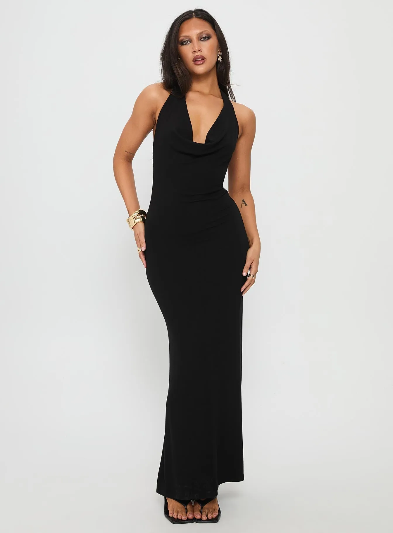 Diamonde Halter Scarf Maxi Dress Black Dot Play