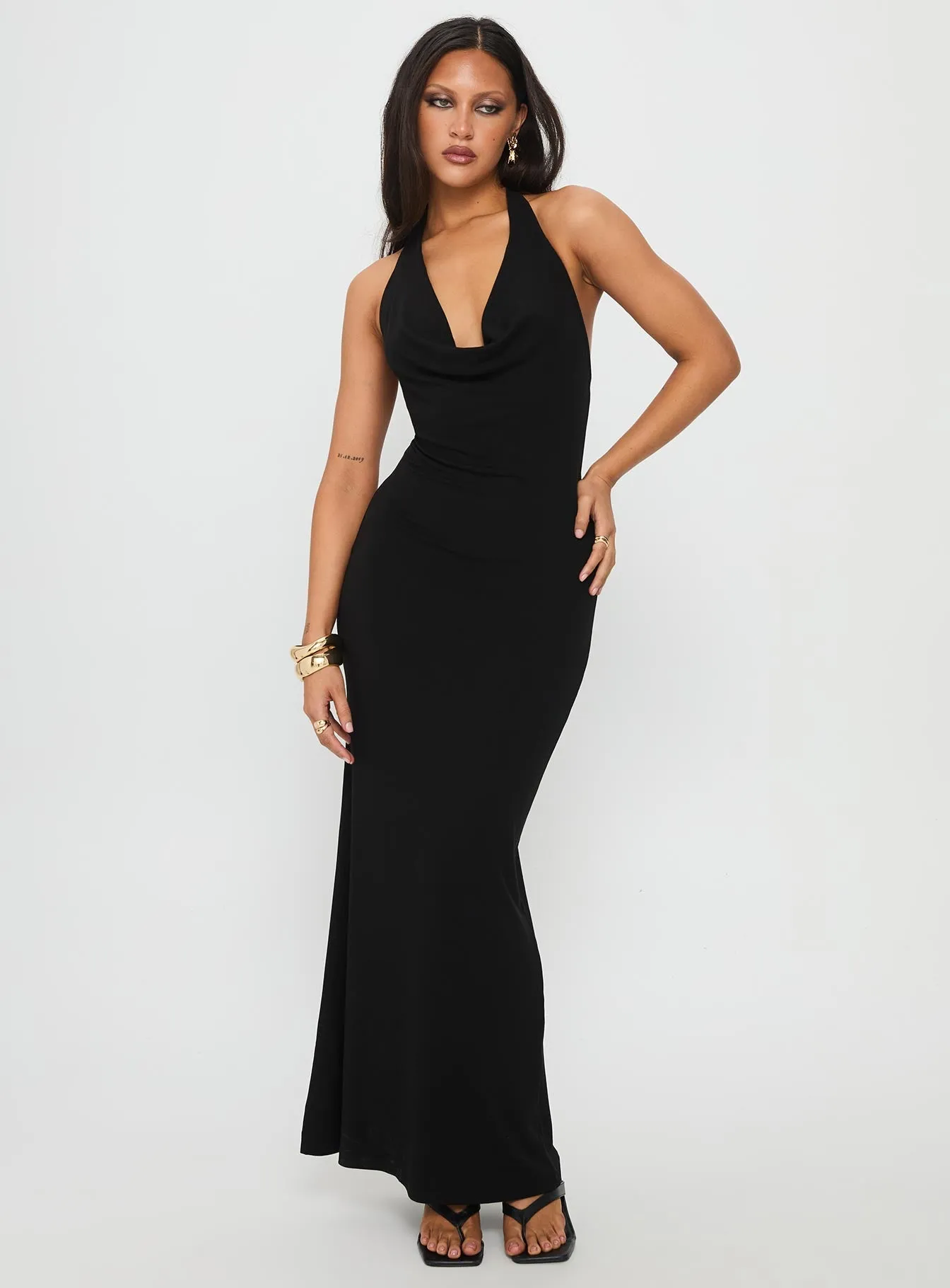 Diamonde Halter Scarf Maxi Dress Black Batiste Glow