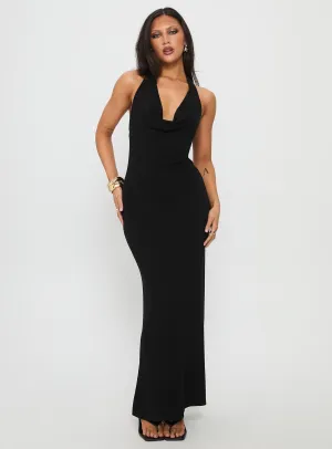 Diamonde Halter Scarf Maxi Dress Black Dot Play