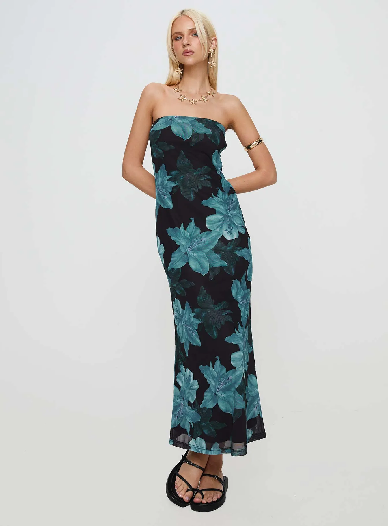 Dune Glow Celik Maxi Dress Black / Blue Floral