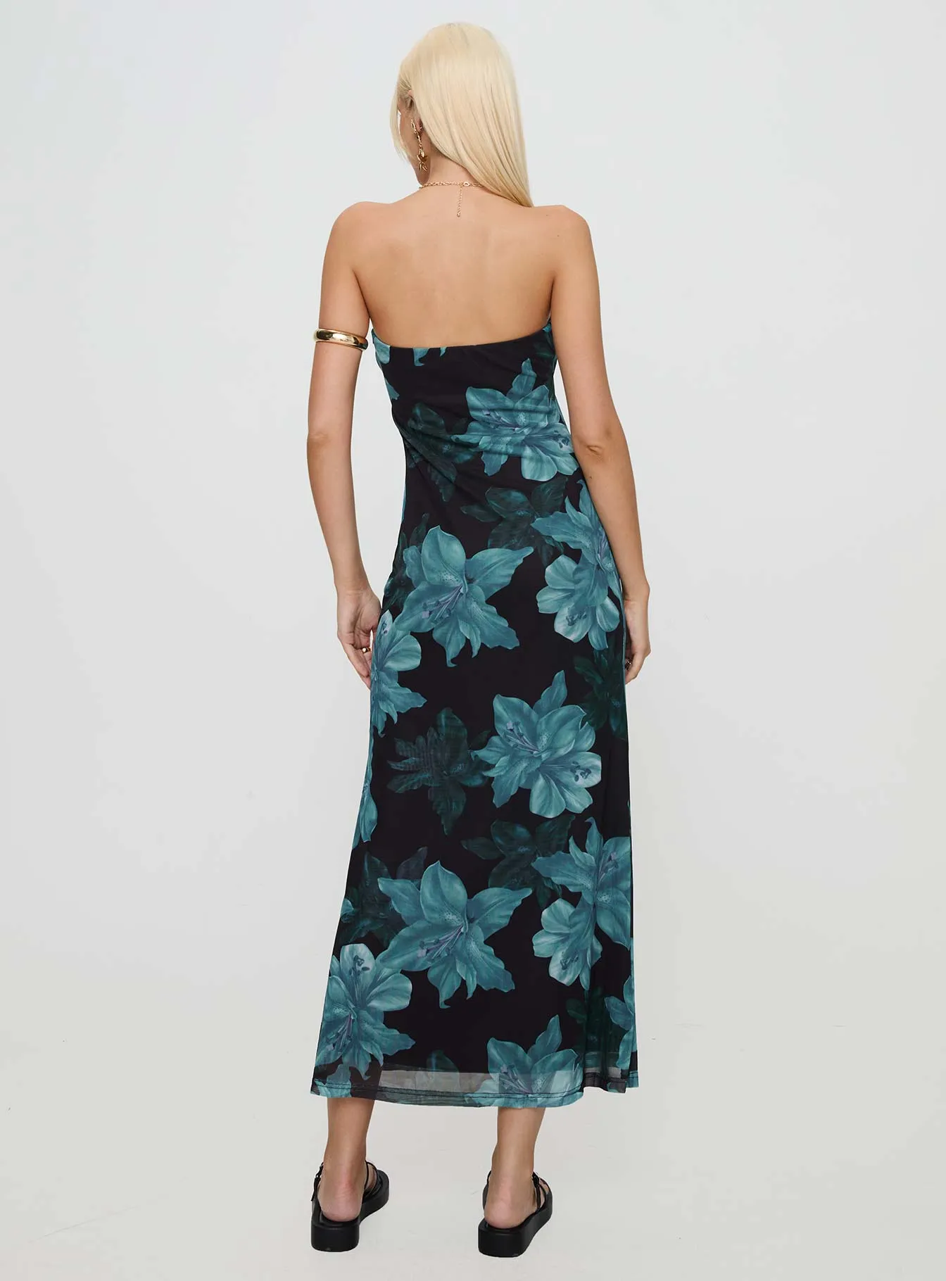 Celik Maxi Dress Black / Blue Floral Heat Proof