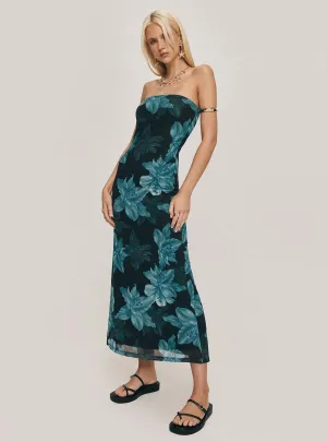 Celik Maxi Dress Black / Blue Floral Day Warm