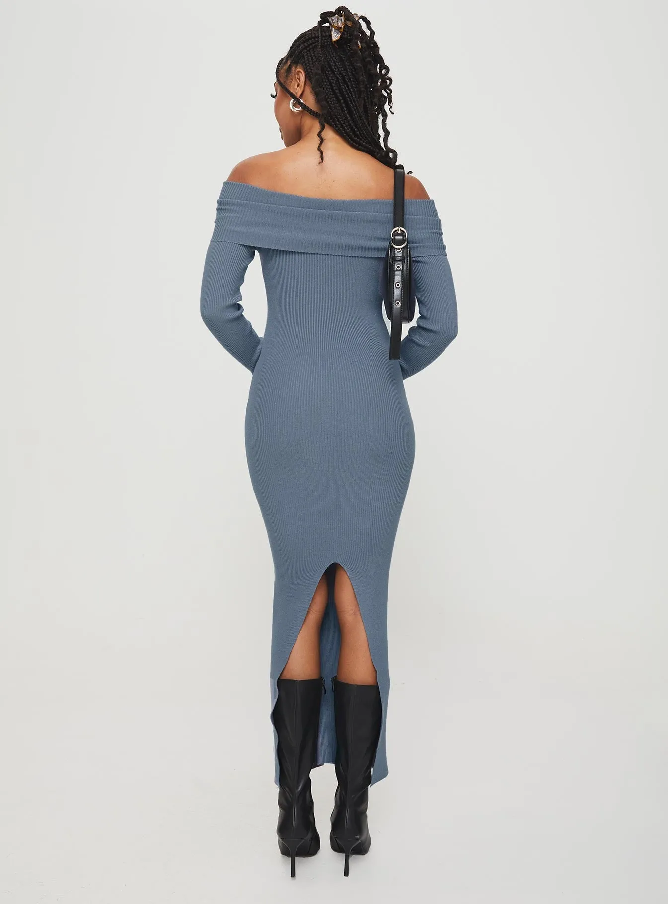 Phylis Off The Shoulder Maxi Dress Steel Blue Sage Green Azure Tide