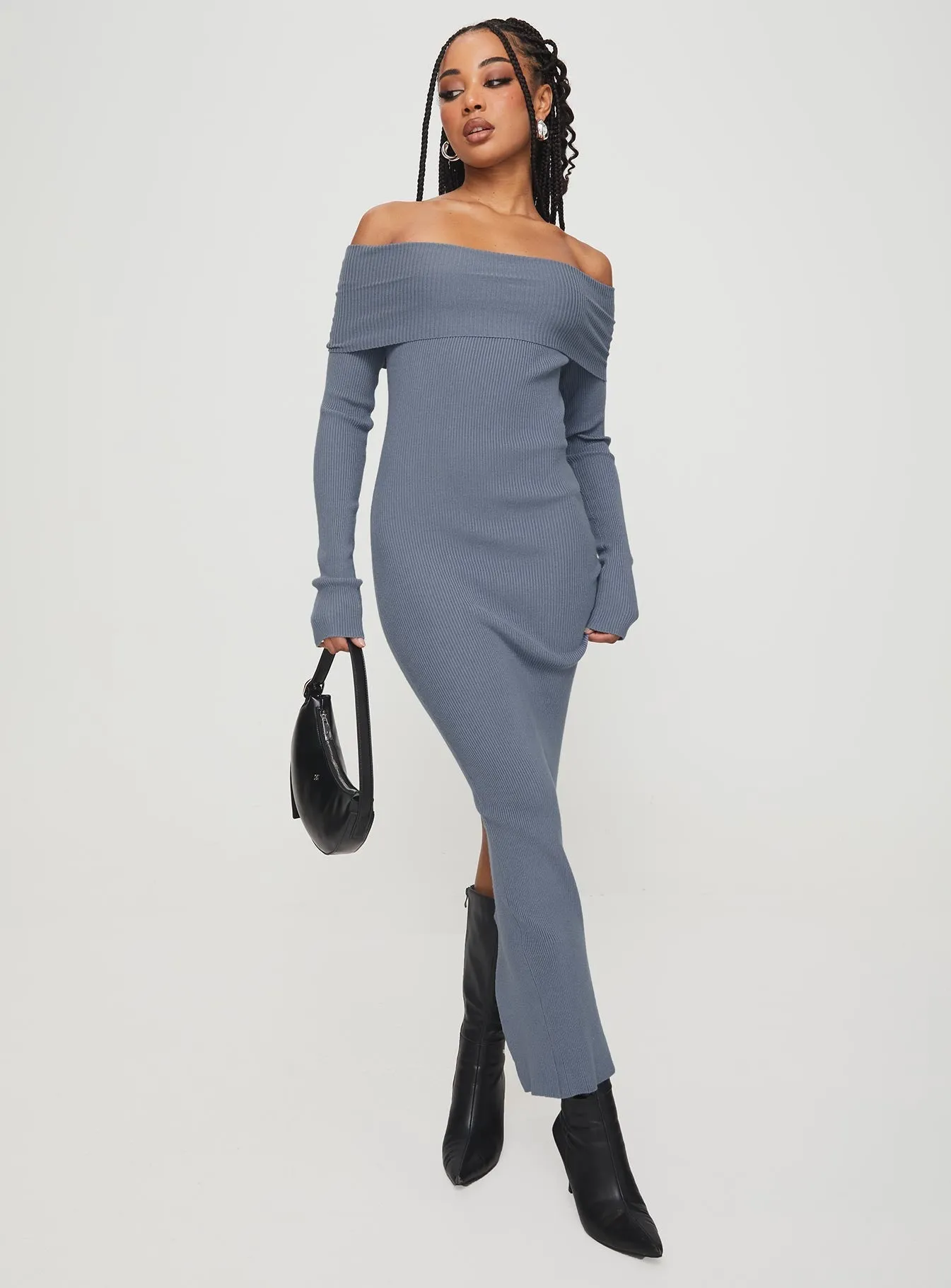 Wheat Field Phylis Off The Shoulder Maxi Dress Steel Blue
