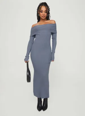Candle Glow Phylis Off The Shoulder Maxi Dress Steel Blue