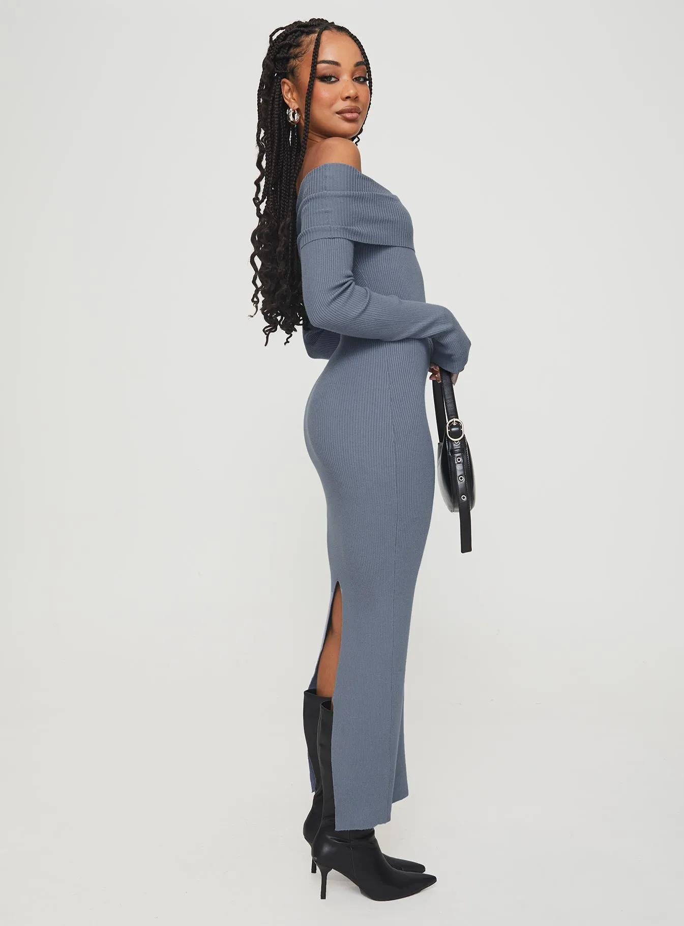 Phylis Off The Shoulder Maxi Dress Steel Blue Stunning full-length outfit With its timeless design this dress is perfect for both casual and formal wear