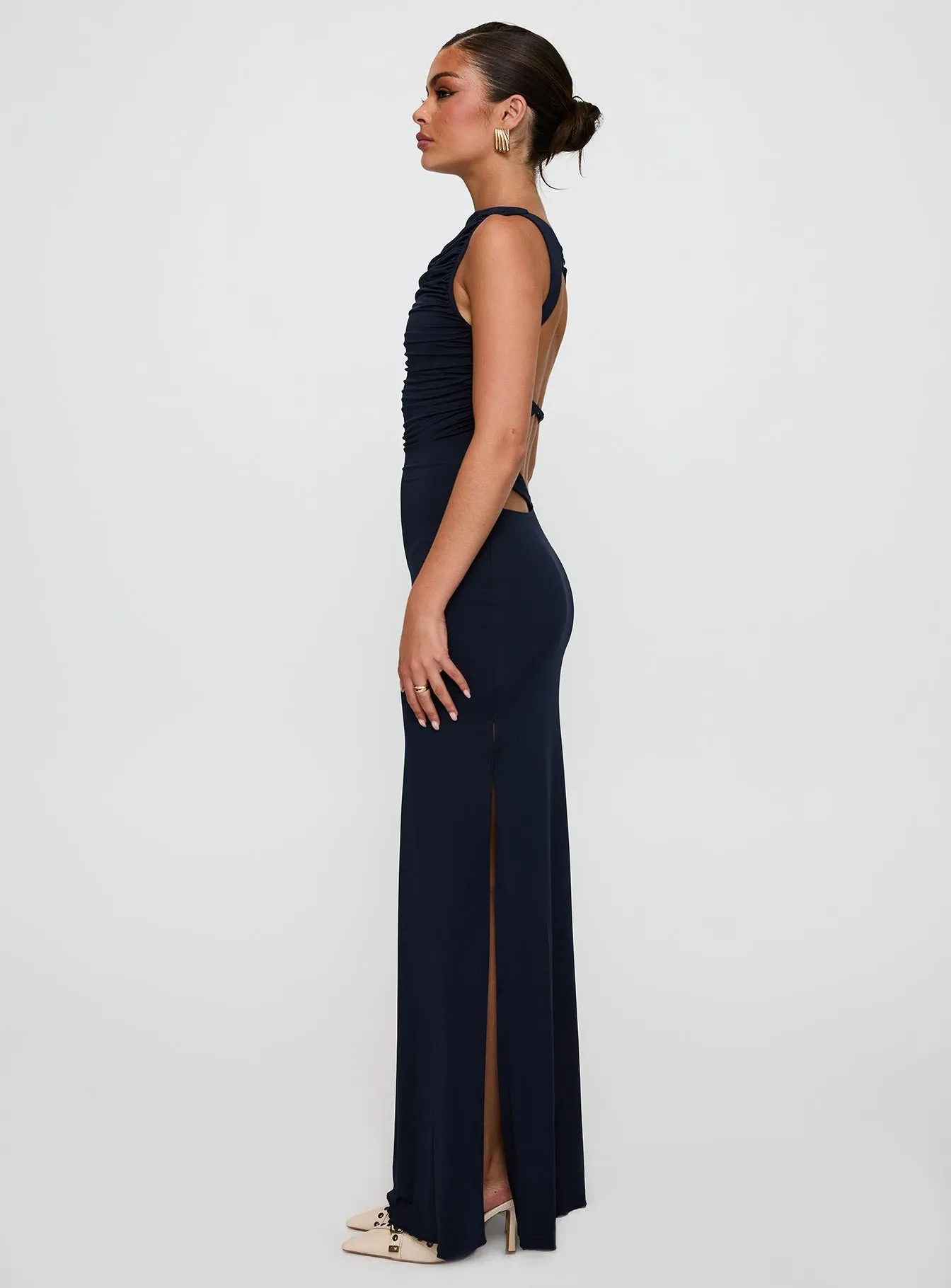 Undeniable Cut Out Maxi Dress Navy Timeless full-length outfit