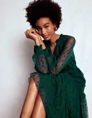 Lucille Tulle Midi Dress-Emerald Night Relaxed Style