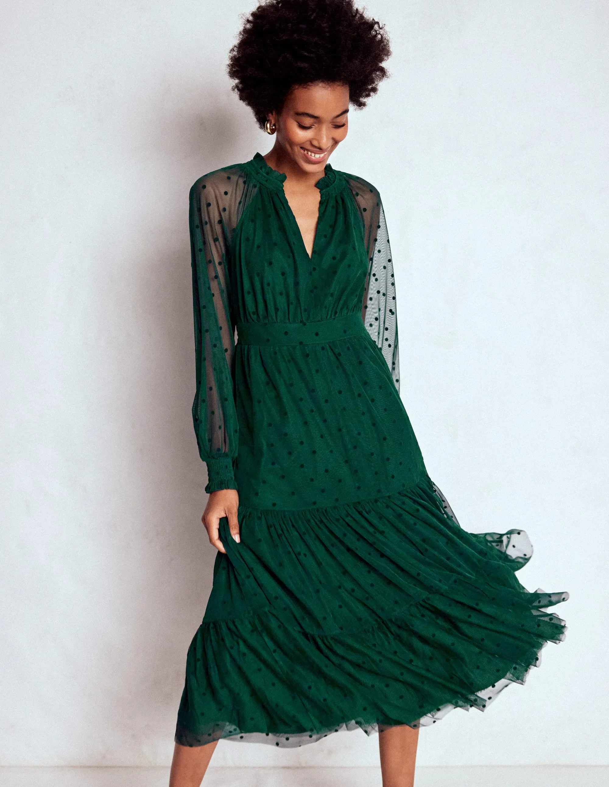Cliff Edge Lucille Tulle Midi Dress-Emerald Night