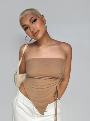 EcoFriendlyBlend Hydrophobic Threadwork Morello Strapless Top Beige