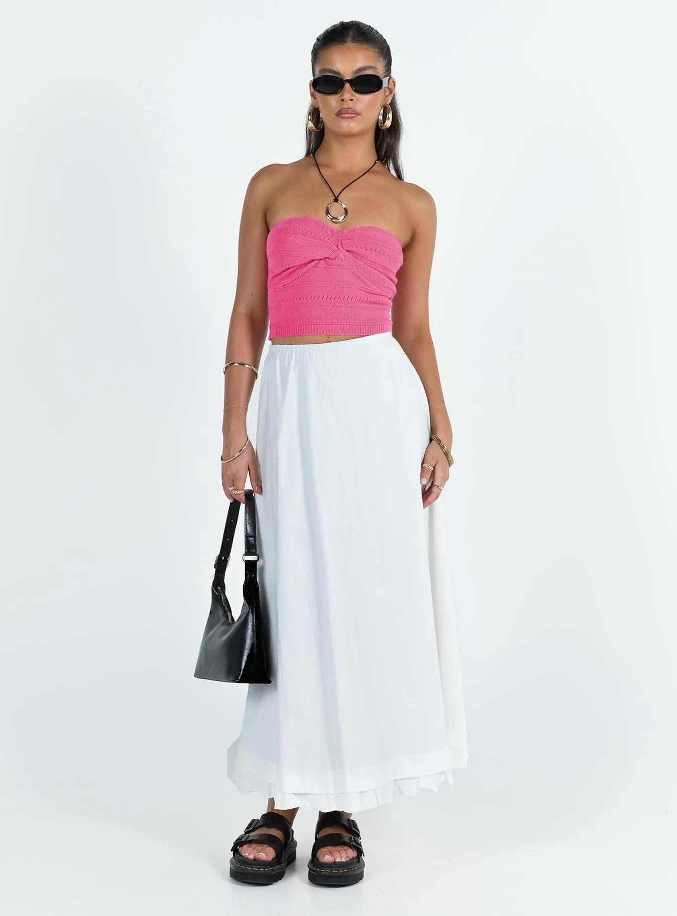 Caridi Knit Top Pink Grid Back Panel