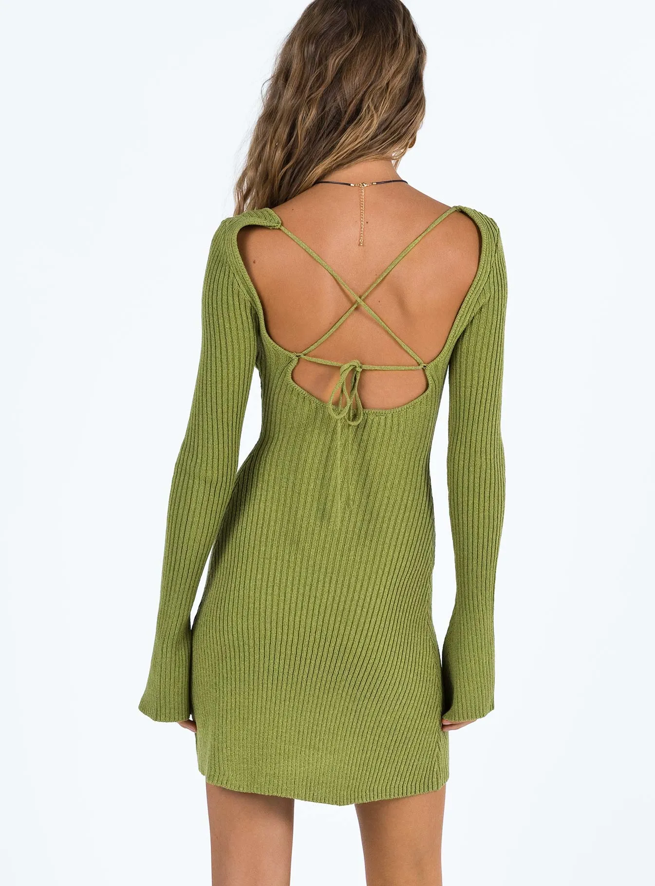Brownhall Long Sleeve Mini Dress Green Knit Blend Fabric