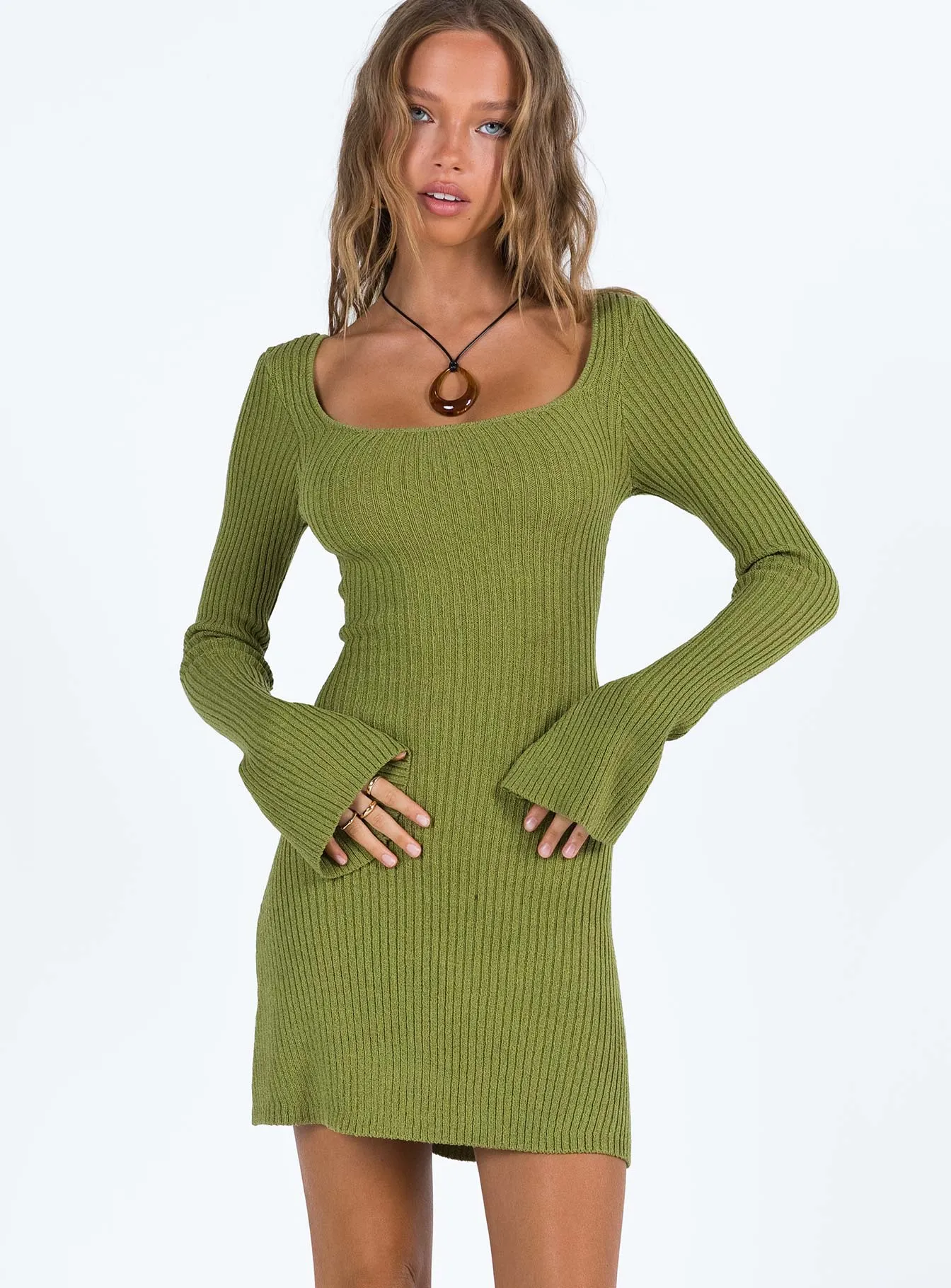 Casual stylish short dress Cozy Design Brownhall Long Sleeve Mini Dress Green