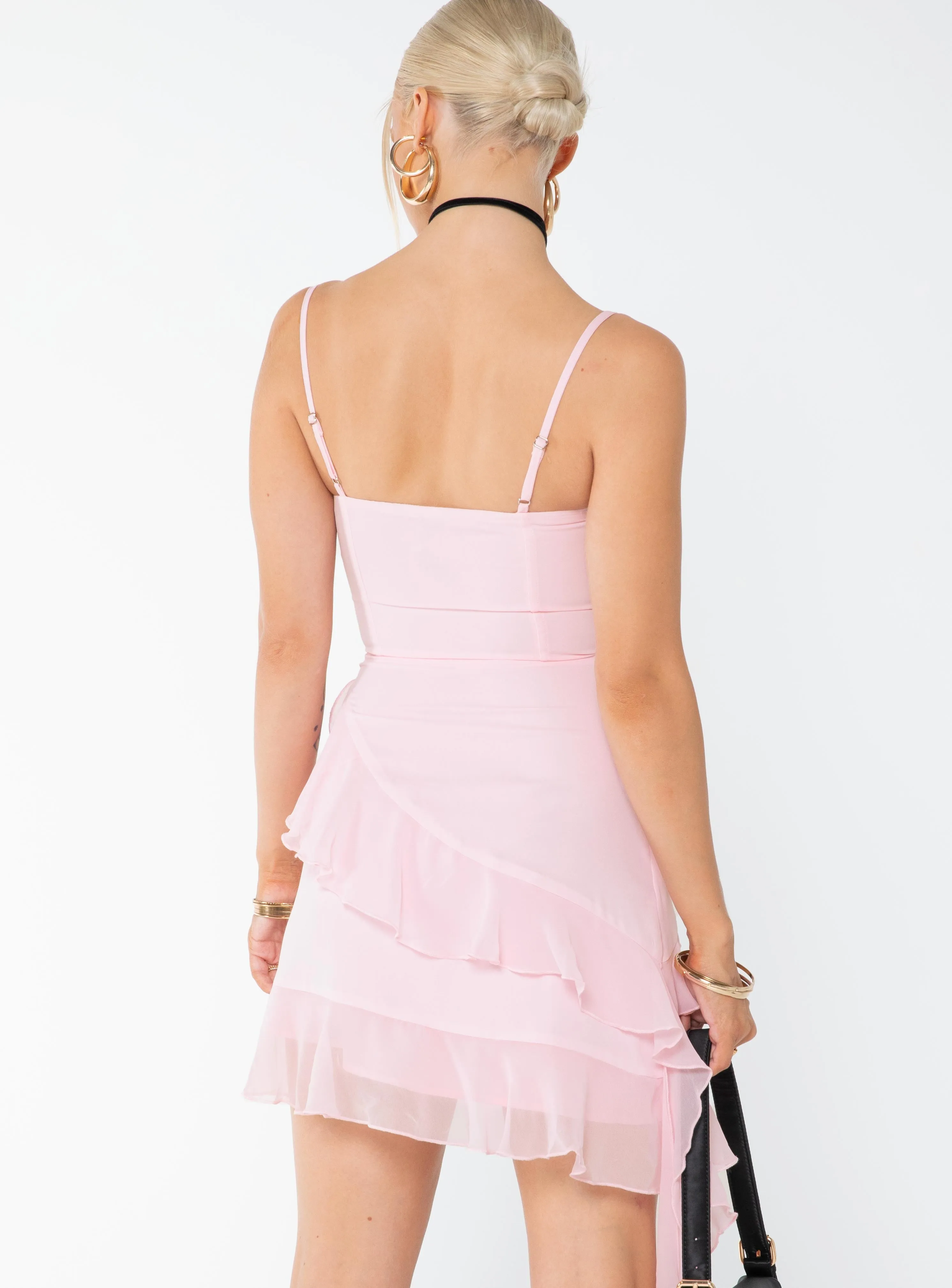 Sopha Frill Mini Dress Pink Flash Beat