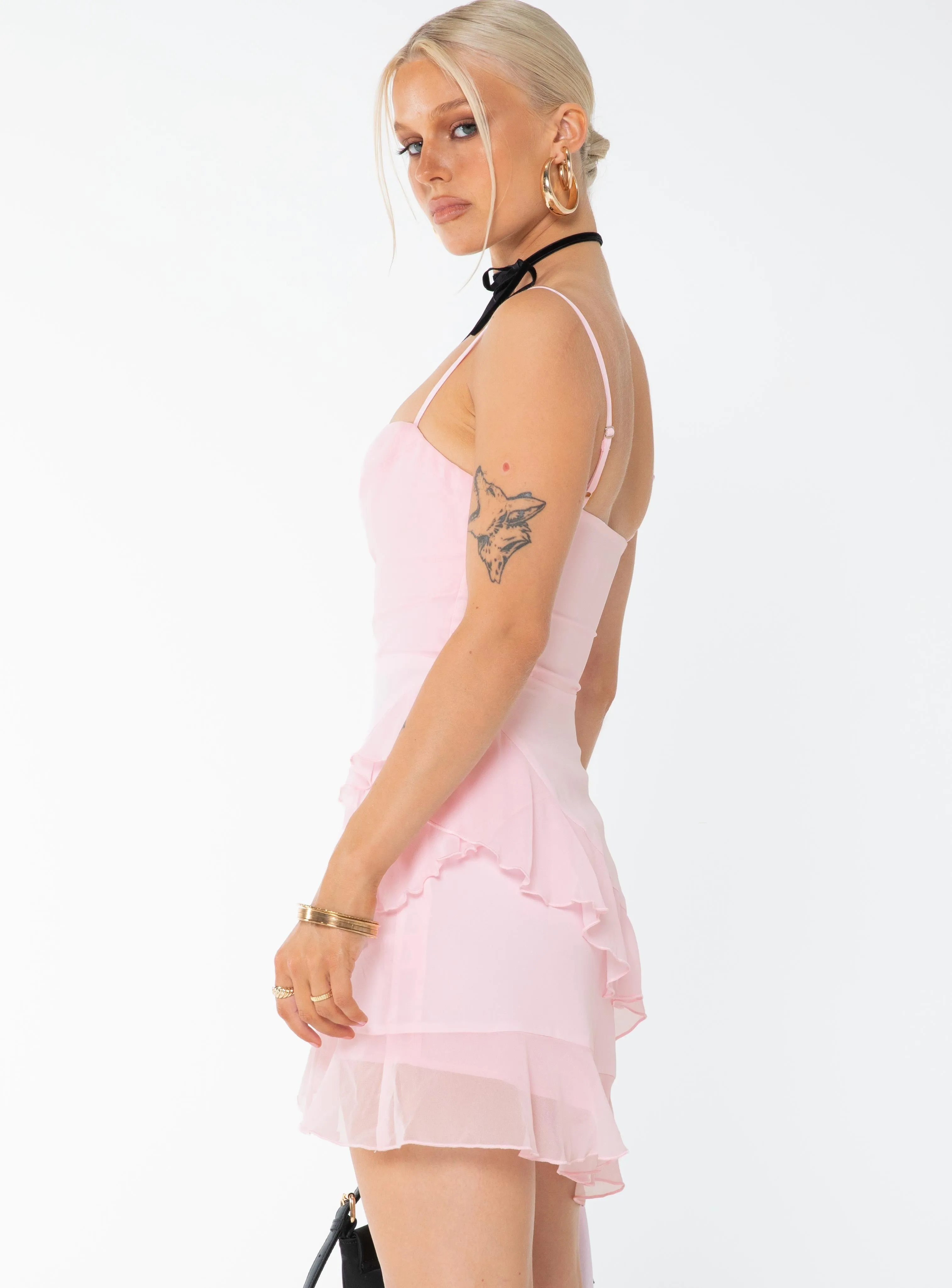 Hot Pop elegant design Sopha Frill Mini Dress Pink