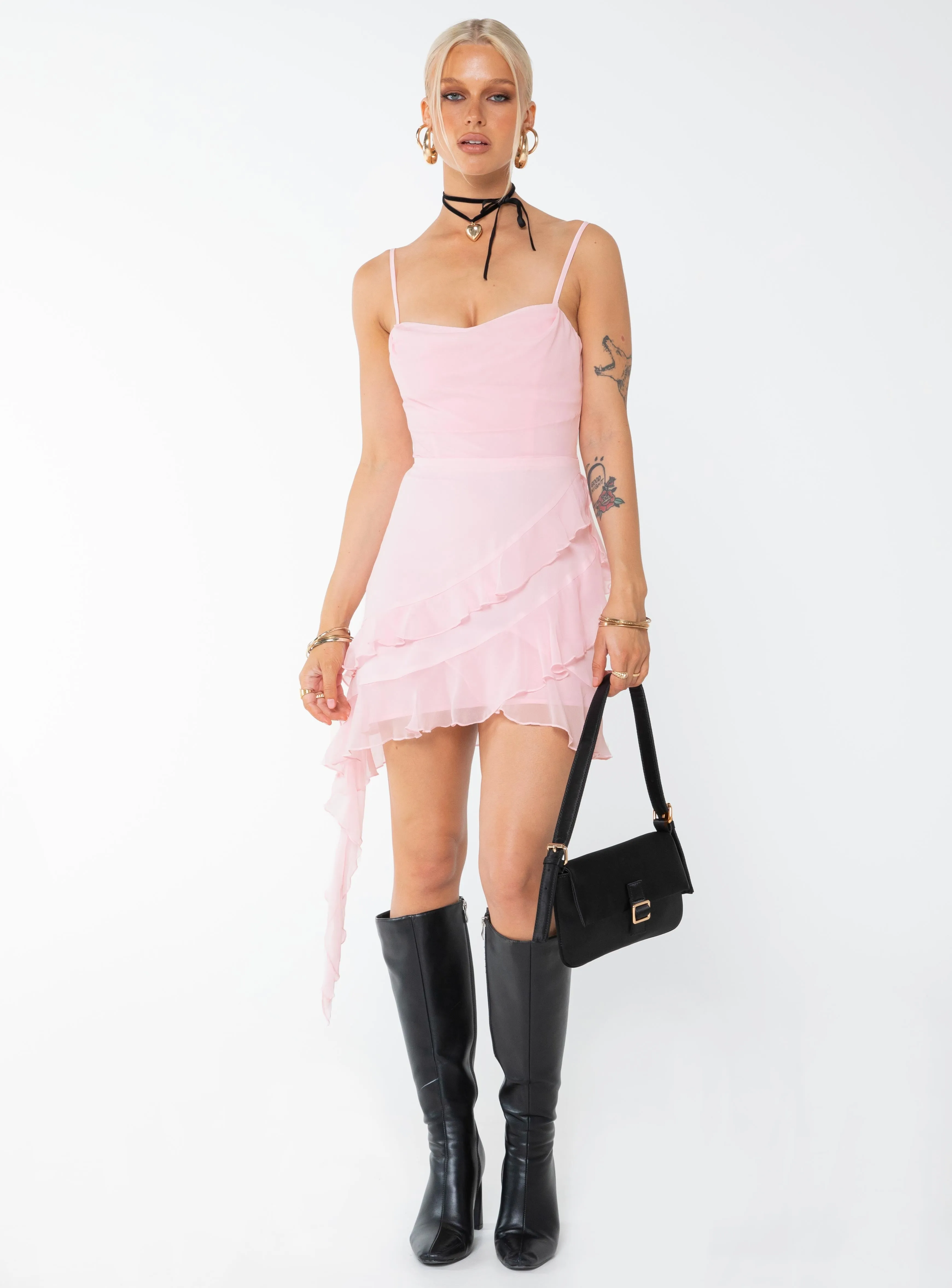 Sopha Frill Mini Dress Pink Flirty Fit