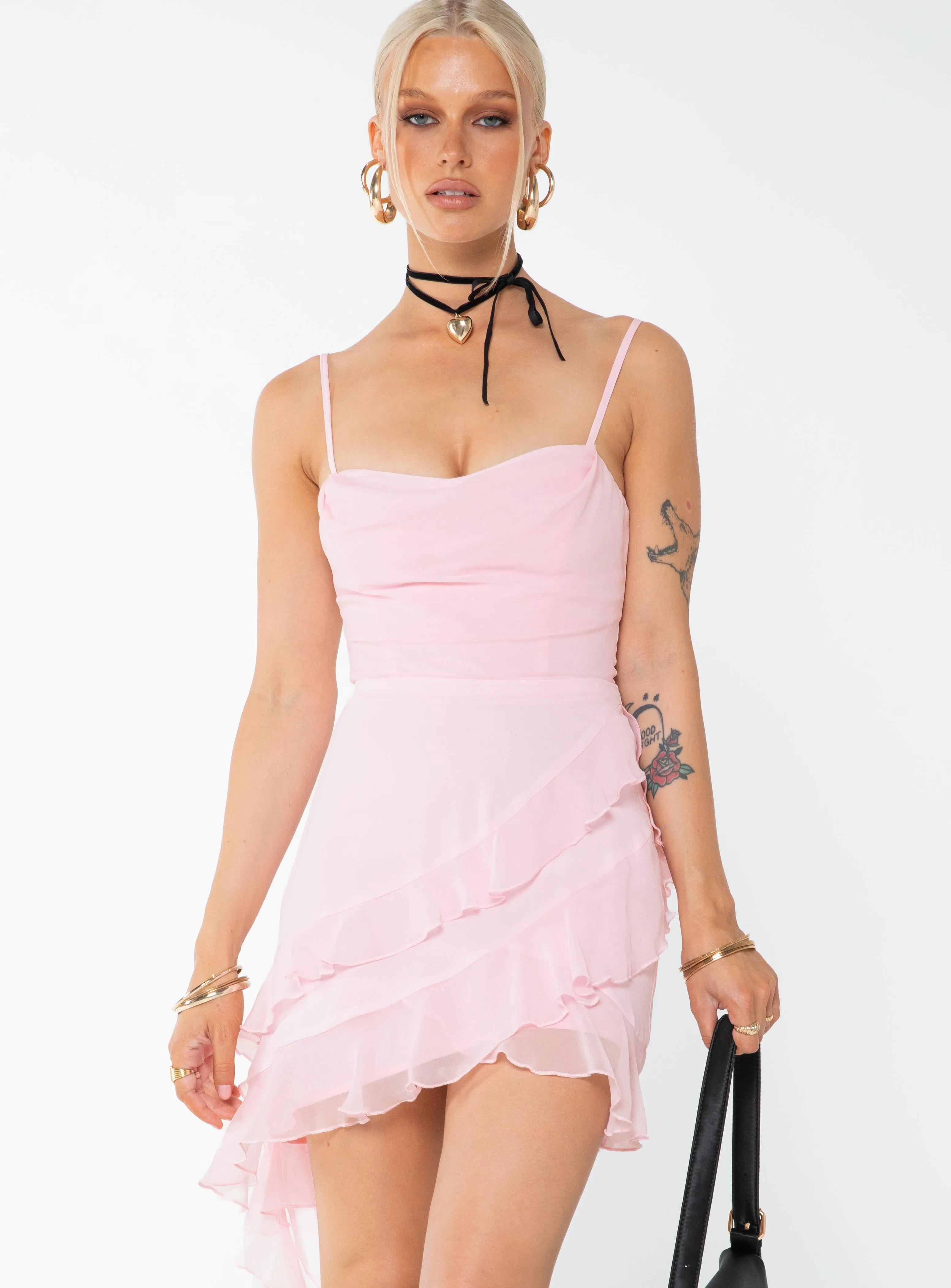 Soft Brushed Interior Sopha Frill Mini Dress Pink