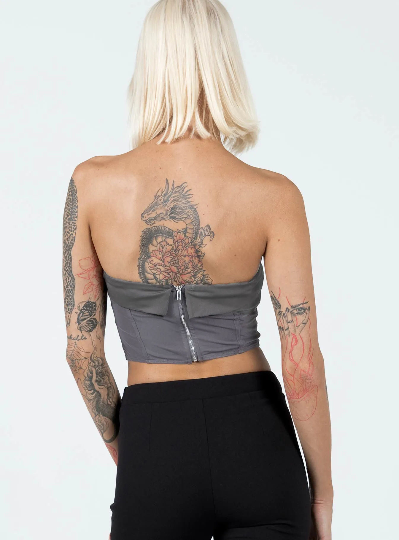 Alma Strapless Top Slate Slim Fit Shirt