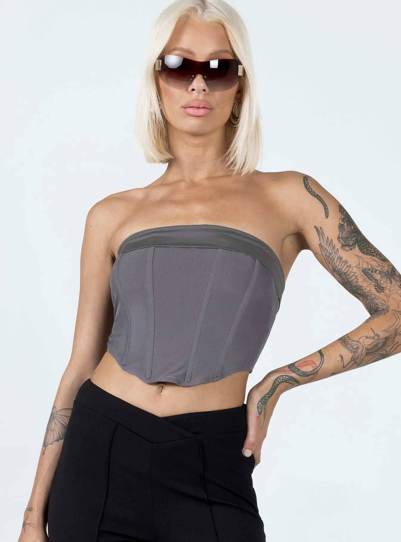 Casual Wear Snag Resistant Fabric Alma Strapless Top Slate
