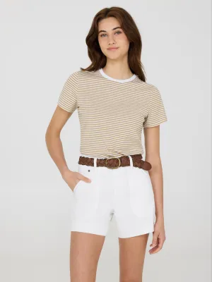Luxury Mood Stage Feel Striped Short Sleeve Crew Neck T-Shirt