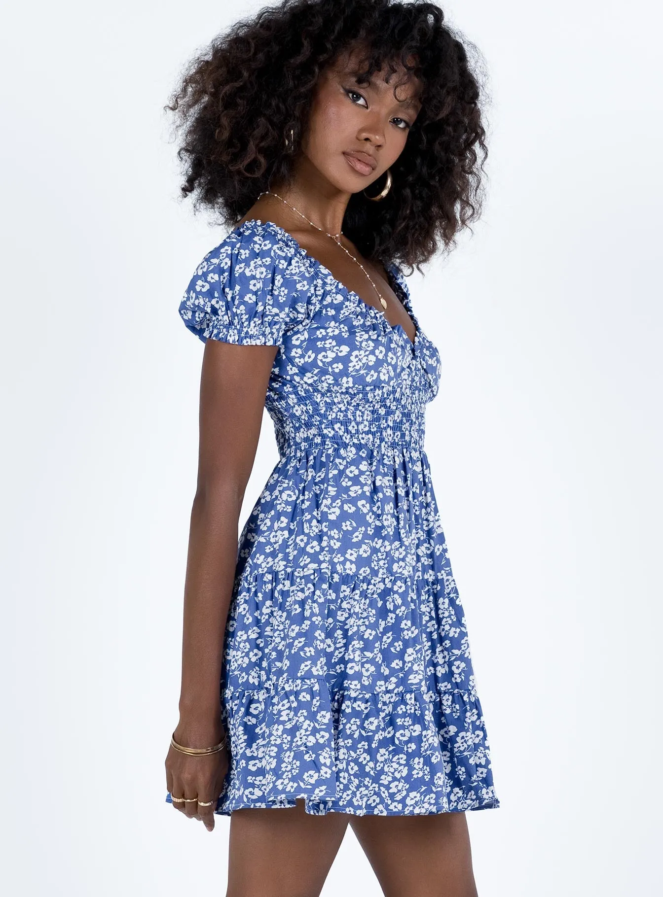Daniela Mini Dress Blue Floral Stylish short-sleeve mini Weekend Fun
