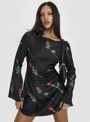 Stage Beat Heartfelt Long Sleeve Mini Dress Black