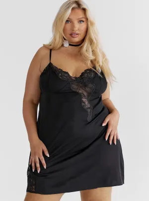 Agnola Lace Trim Mini Dress Black Curve Playful Look