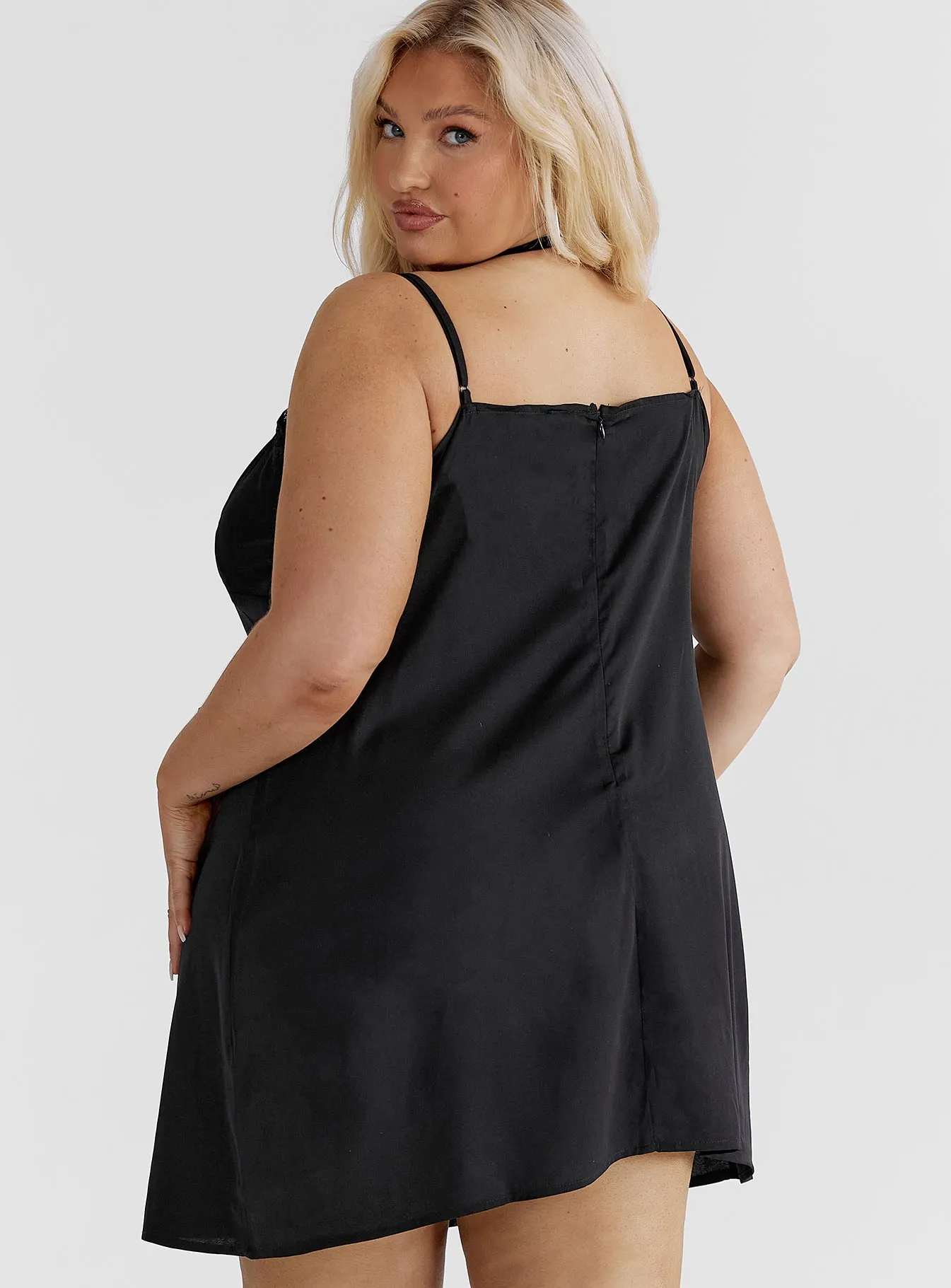 Comfortable date night mini Agnola Lace Trim Mini Dress Black Curve