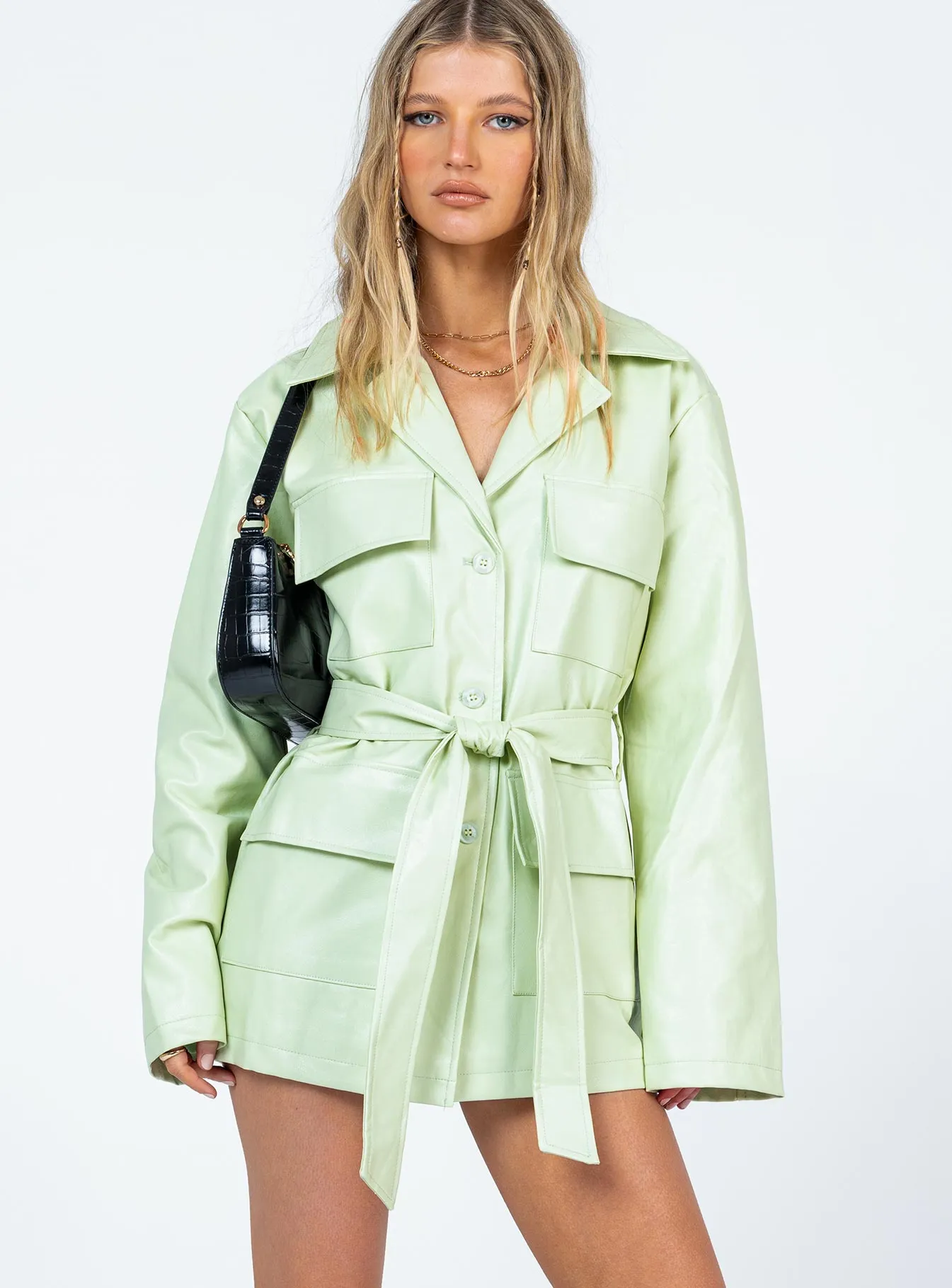 Carter PU Coat Green Energy Wear Elegant short cocktail dress