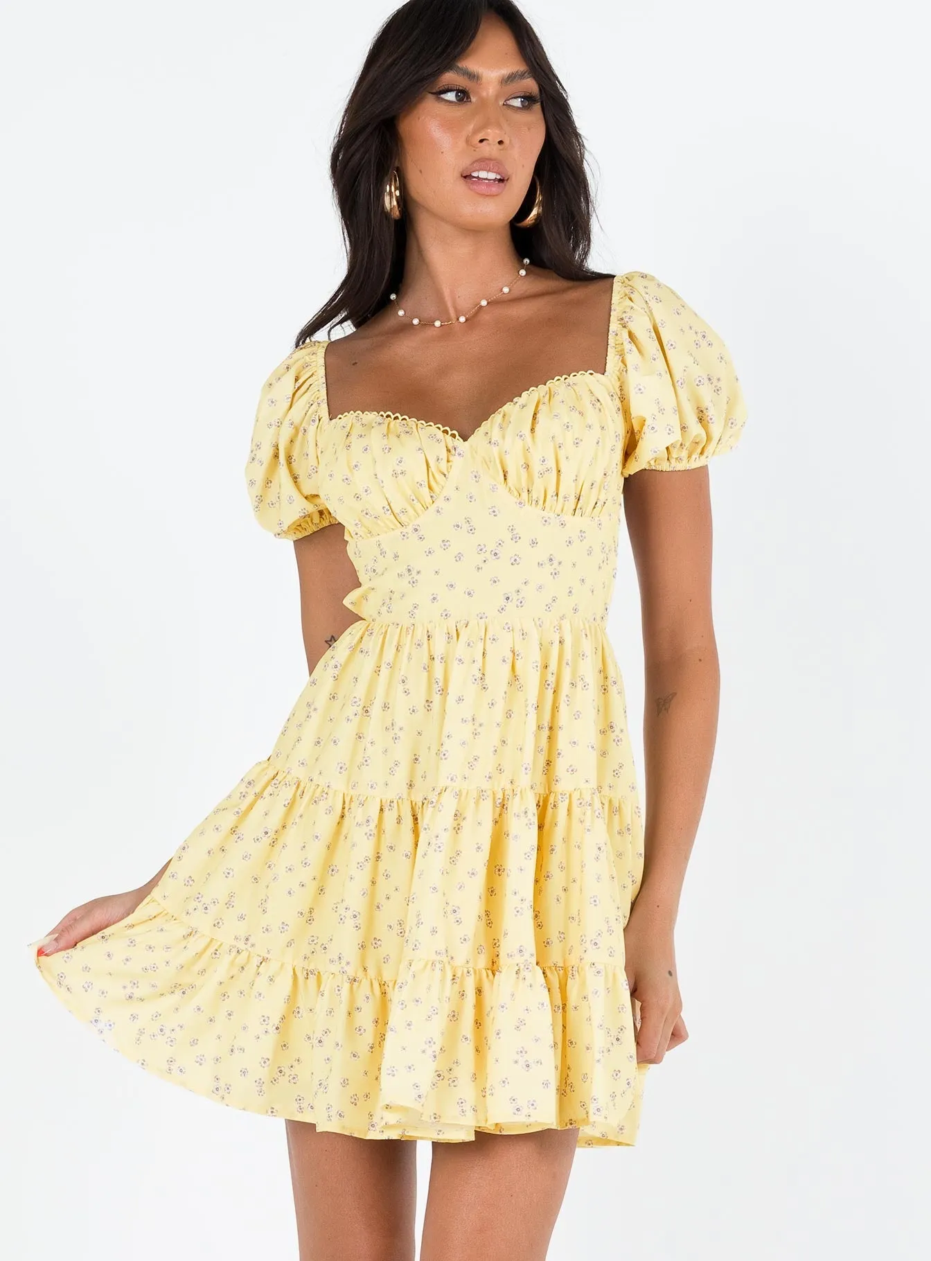 Danny Mini Dress Yellow Floral Sunset Glam