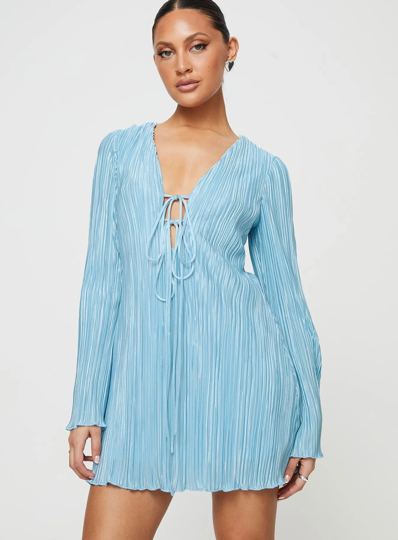 Malop Long Sleeve Mini Dress Blue Scene Sharp Casual Fit Look
