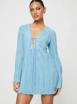 Street Spice Easy Look Malop Long Sleeve Mini Dress Blue