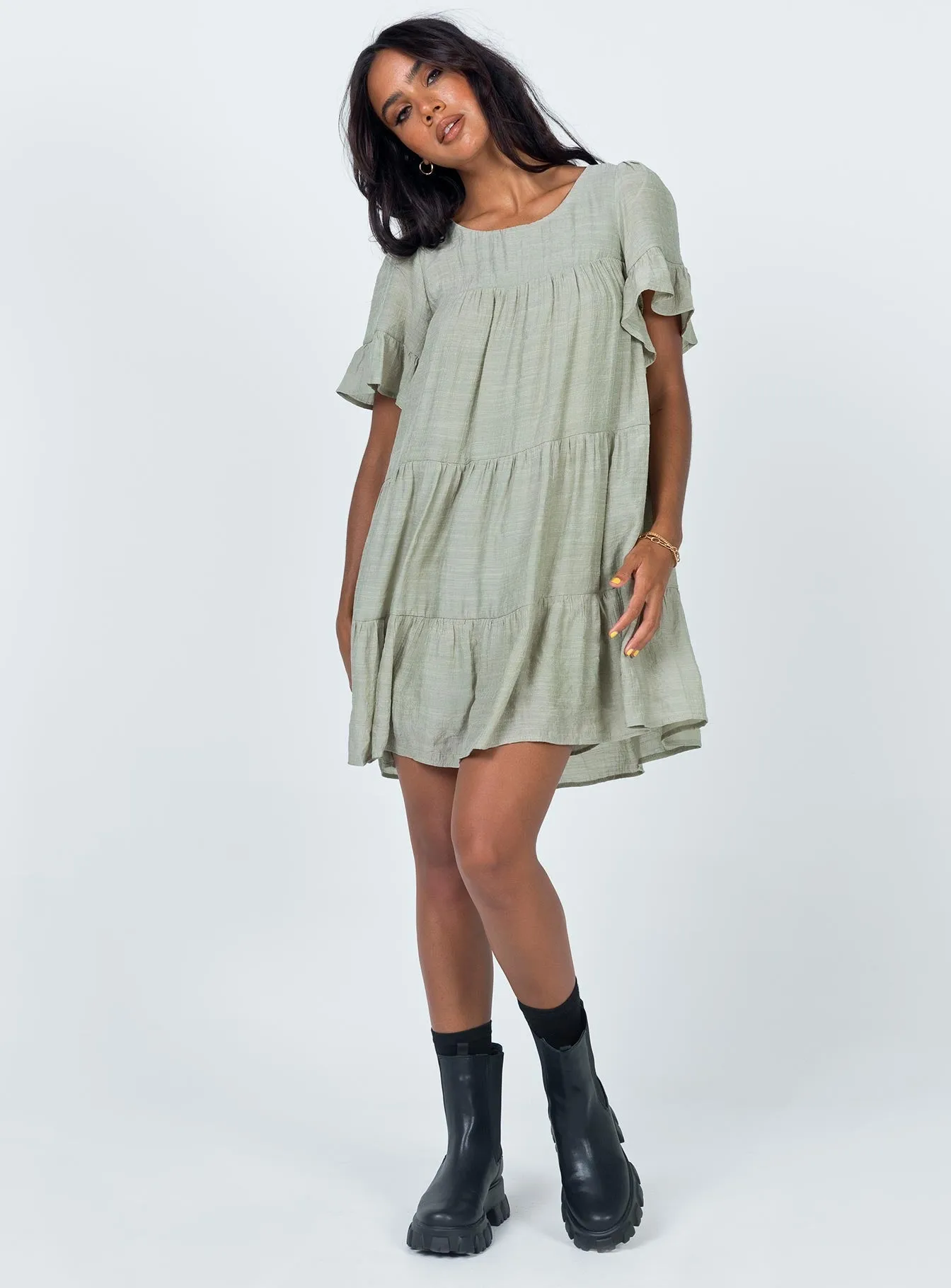 Modern Edge Scalloped Edge Detailing Miami Mini Dress Sage