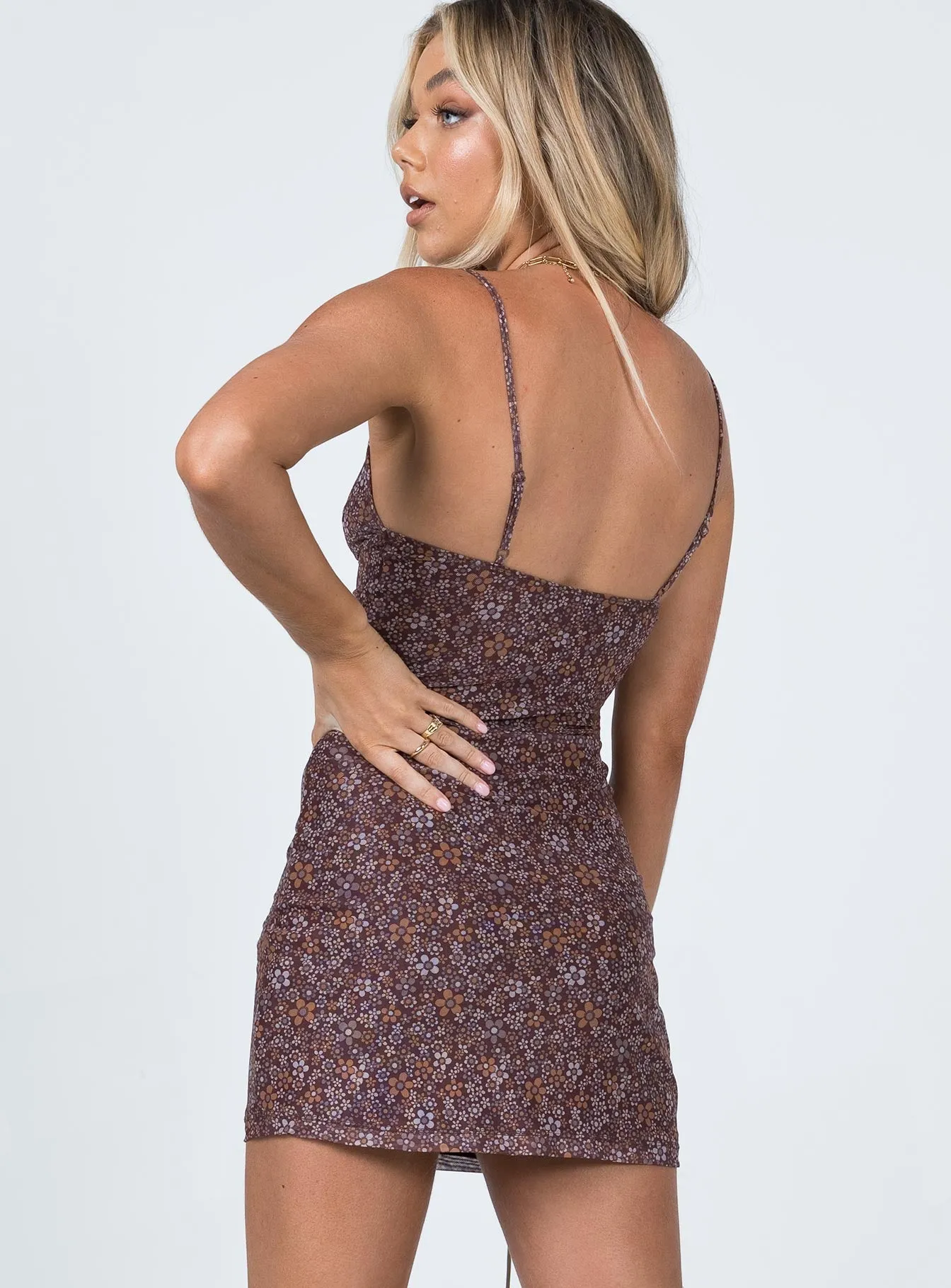 Motel Tintin Dress Flower Garden Brown Star Glow