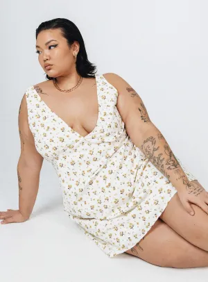 City Cool Nellie Mini Dress White / Yellow Floral Curve
