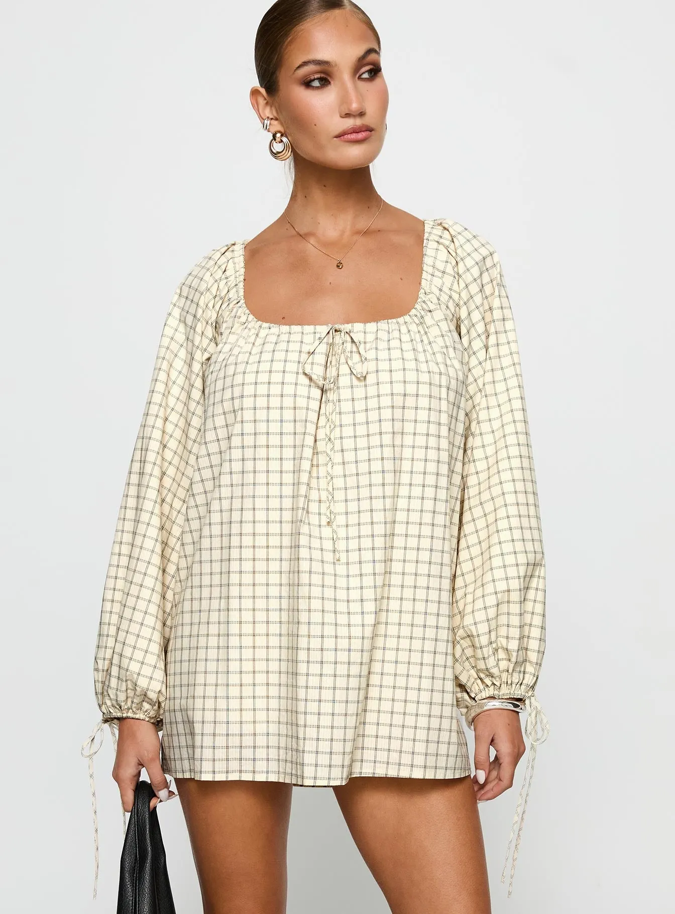 Preacher Playsuit White Check Bar Beat Feminine flattering short gown