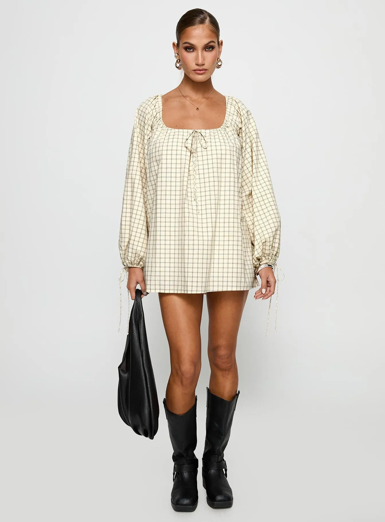 Invisible Zipper Closure Preacher Playsuit White Check
