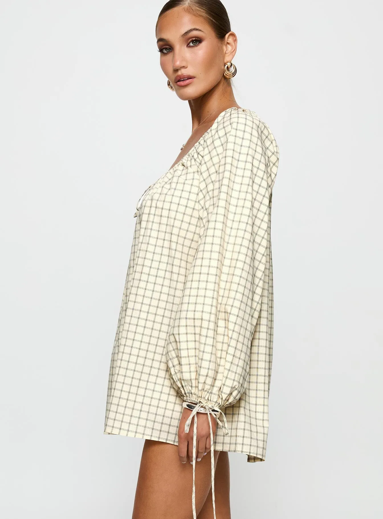 Preacher Playsuit White Check Smooth Elastic Casual Glam