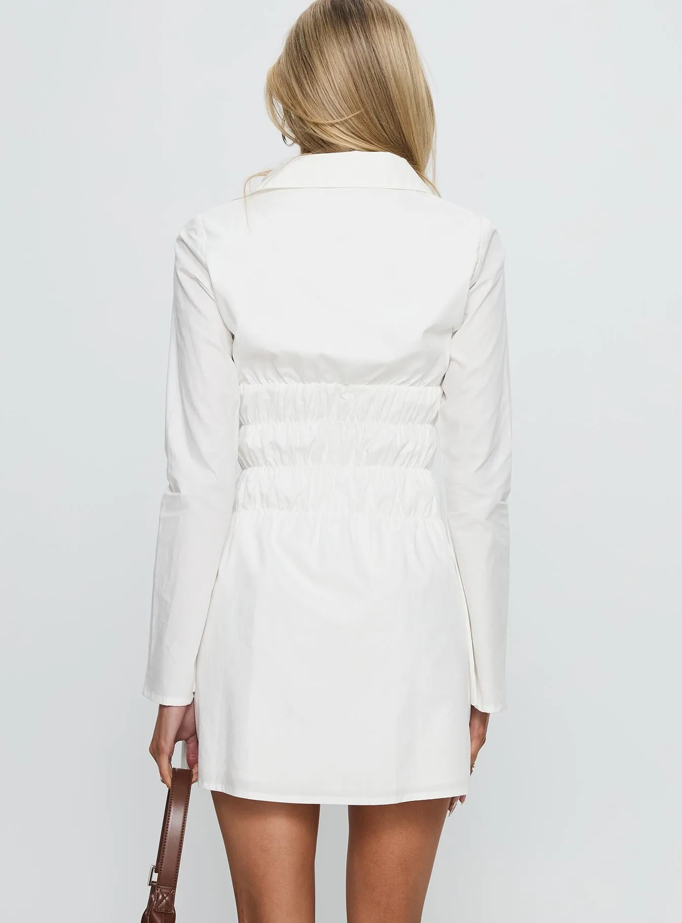 Stellaria Ruched Long Sleeve Mini Dress White Shine Fresh