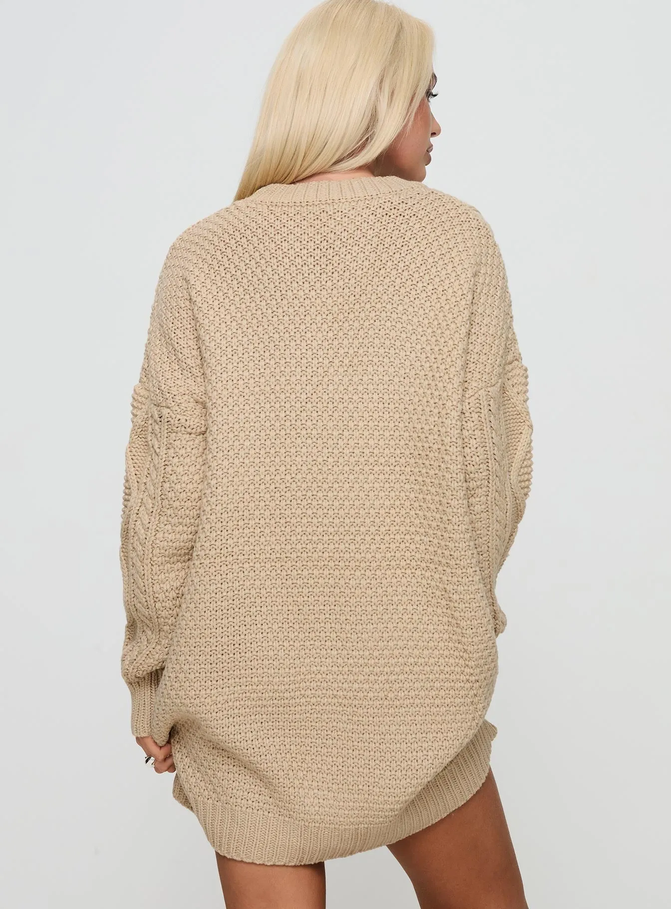 Stellon Knit Sweater Mini Dress Latte Trendy Vibes Moisture Management