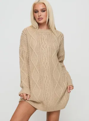 Simple chic mini Eco Friendly Dye Stellon Knit Sweater Mini Dress Latte