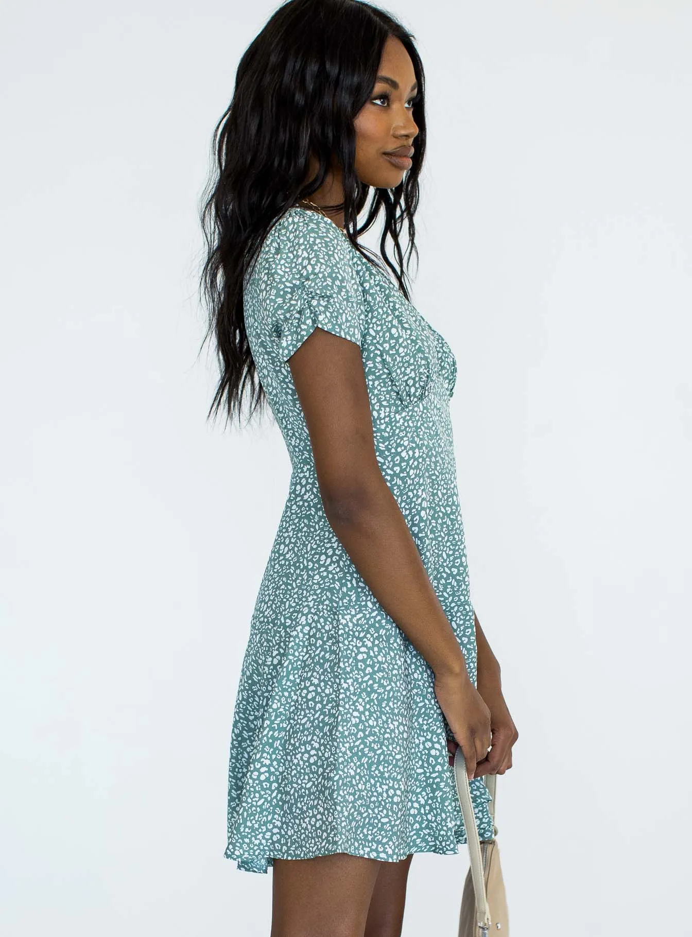 The Sting Mini Dress Green Leopard Odor Resistant Finish