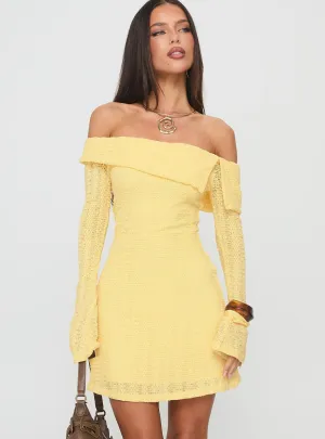 Simple Vibe Stage Warm Vierra Long Sleeve Mini Dress Lemon