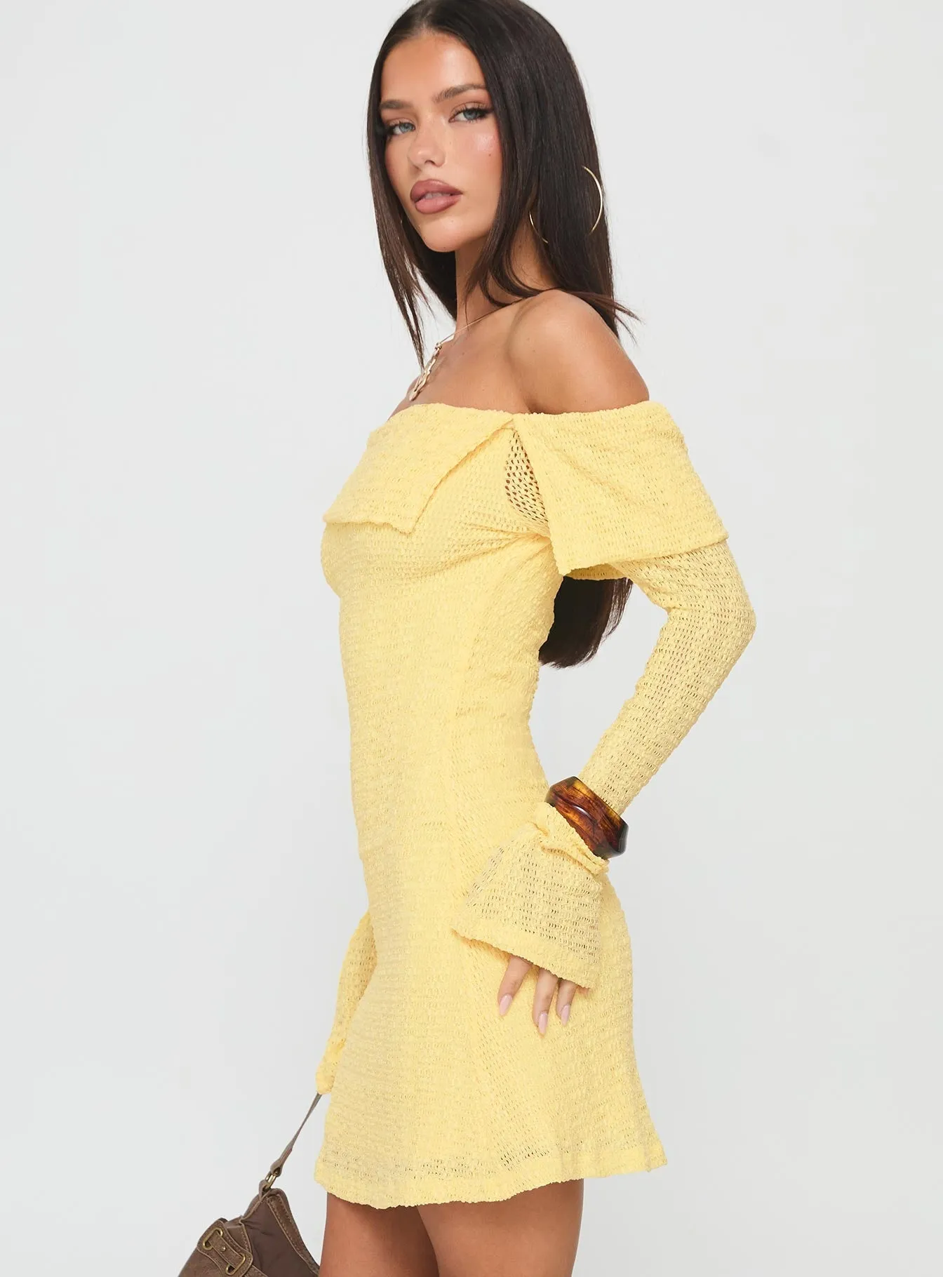 Vierra Long Sleeve Mini Dress Lemon Breathable Lining
