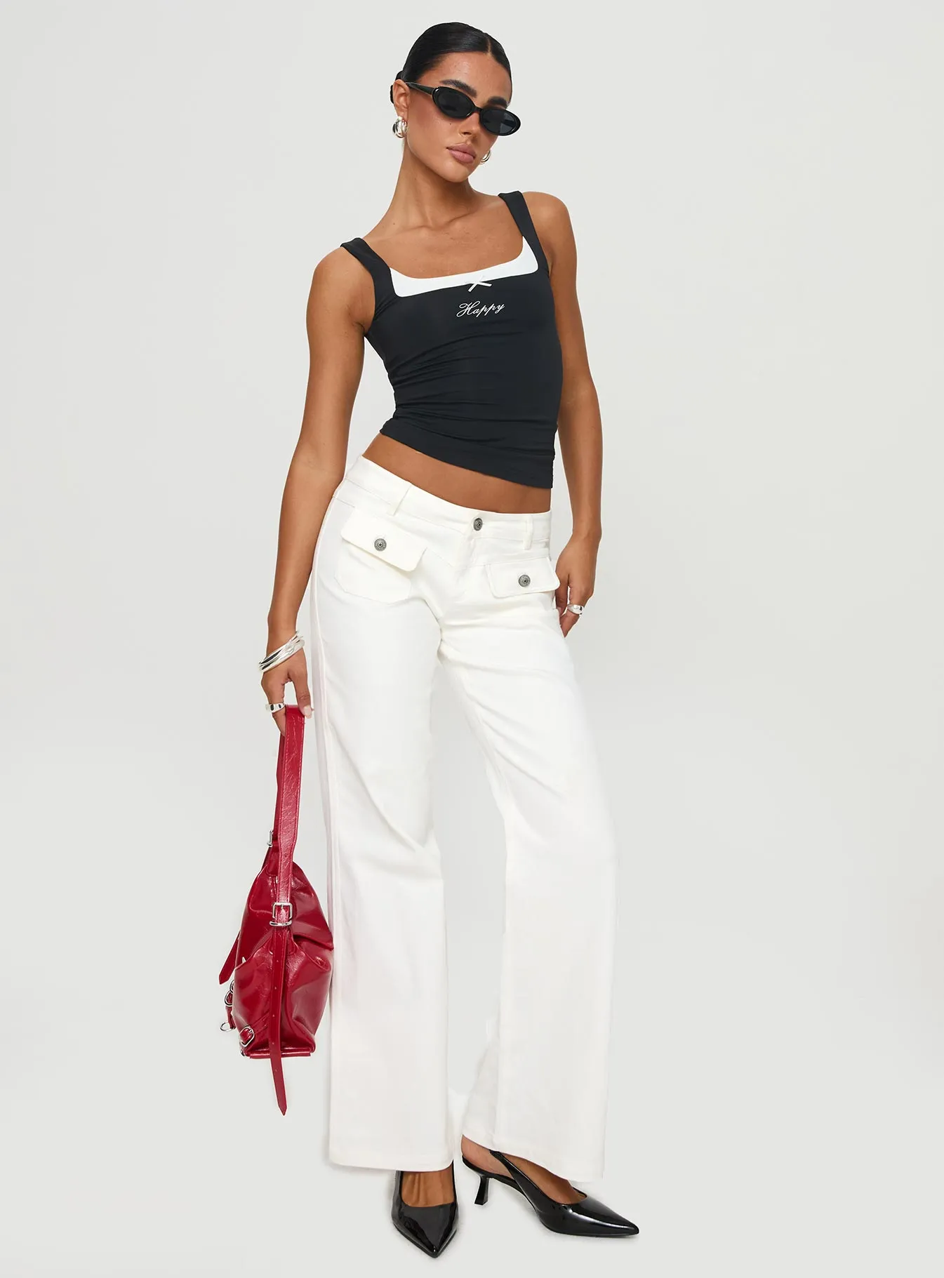 Clean Fashion Benicale Low Rise Cargo Pants White