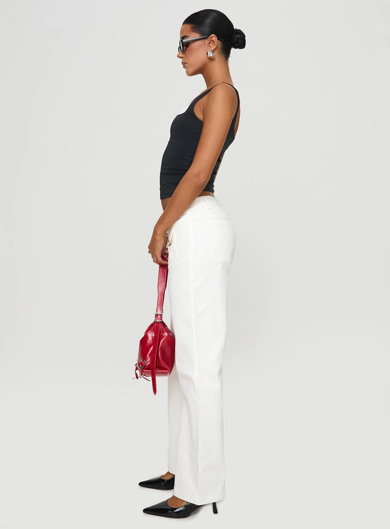 Benicale Low Rise Cargo Pants White Shopping Day Street Fashion Textured