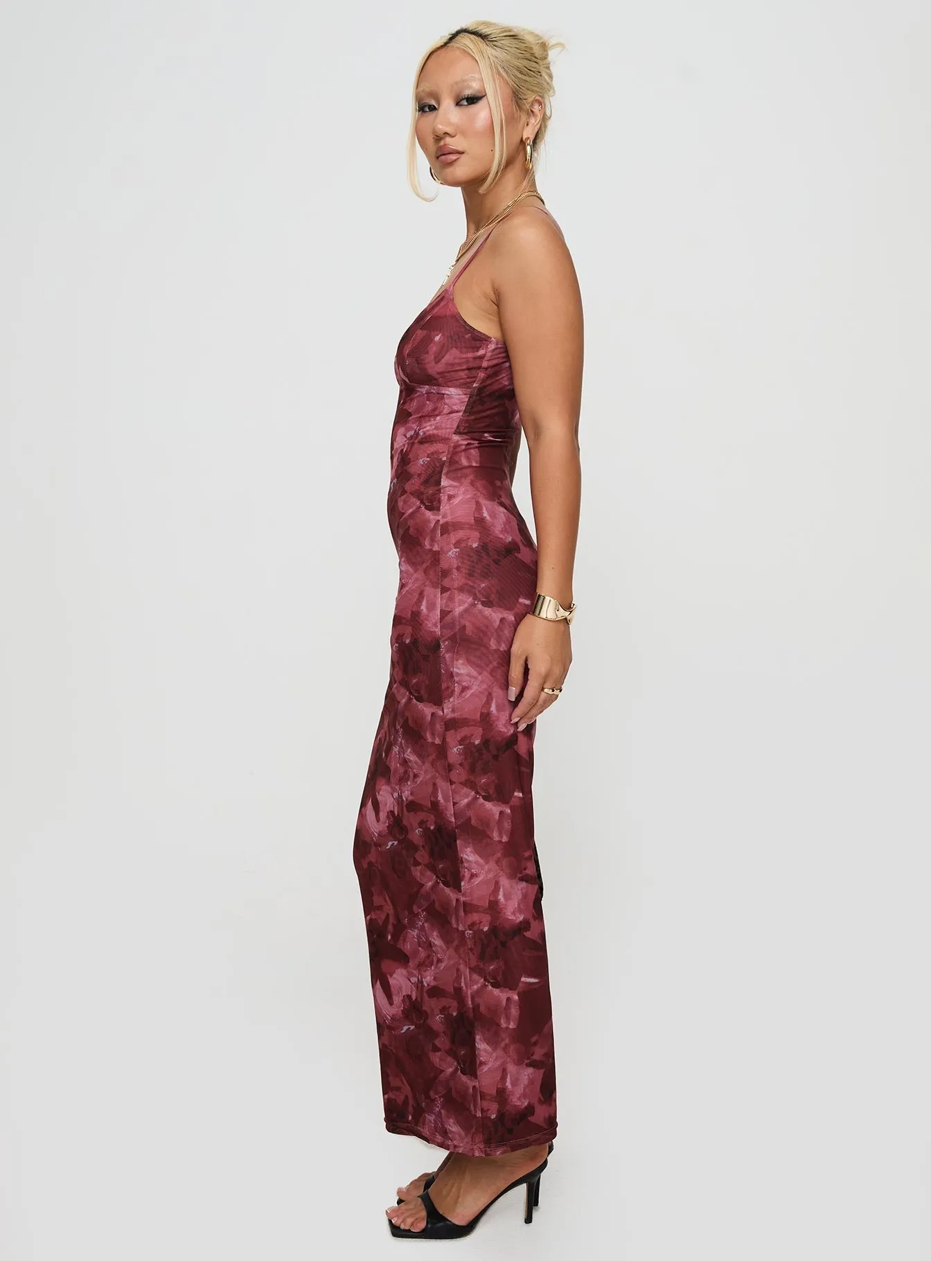 Hathaway Maxi Dress Burgundy Floral Lace Panel