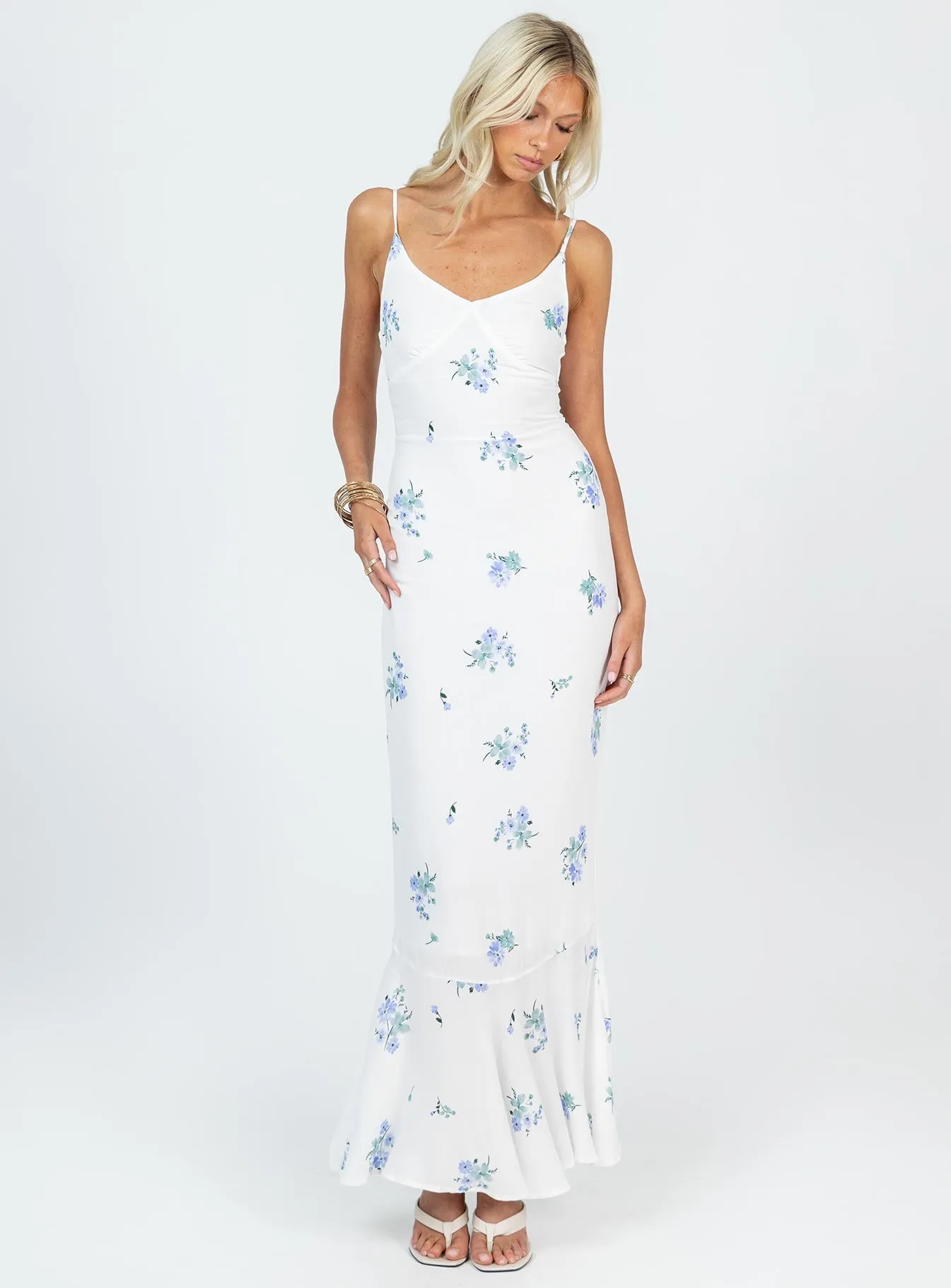 Pine Grove Sing Along Maxi Dress White / Blue Tall