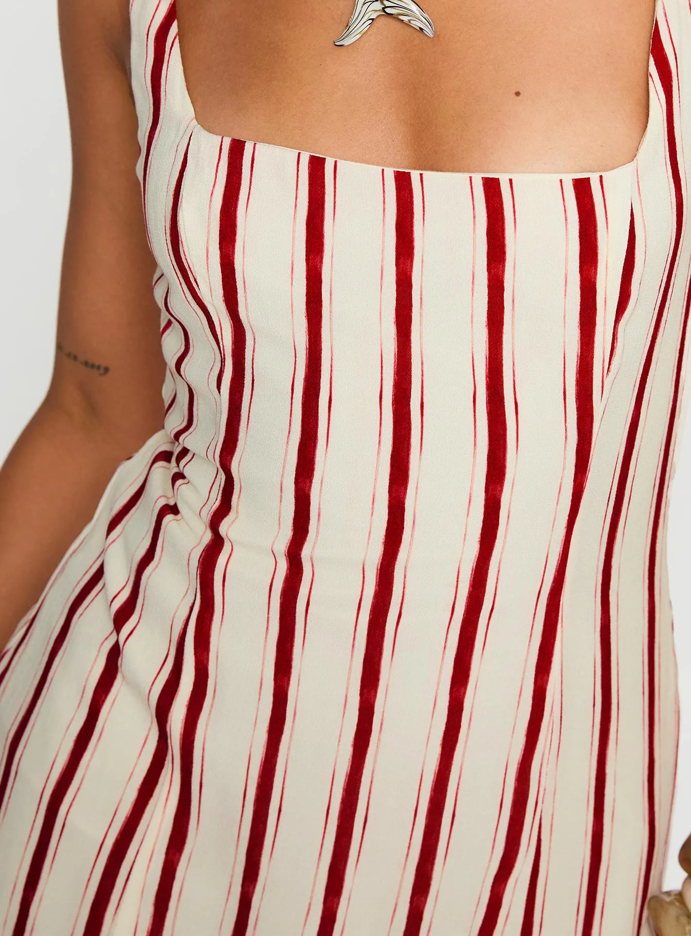 Recycled Polyester Material Maris Mini Dress Red Stripe